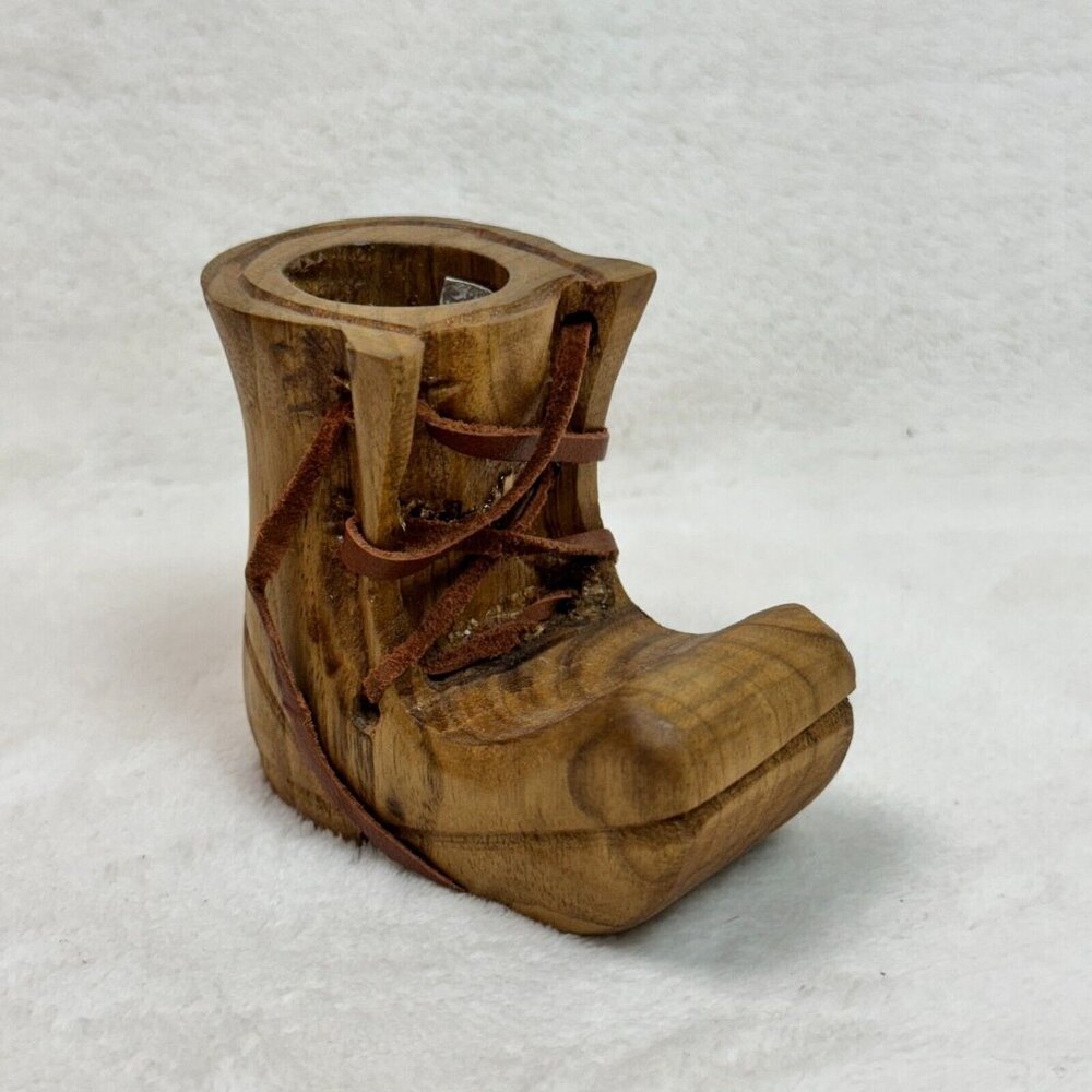 Wooden Art Original Hand-Carved 3" Wooden Shoe w/ Laces